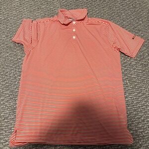 Columbia Golf Polo Shirt Mens Size Medium Performance Striped Orange/White NWOT
